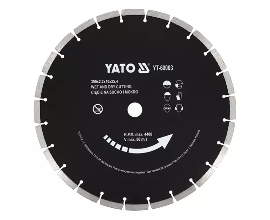 Диск алмазный сегментный по бетону YATO : ?= 350x 25,4 мм, t= 3,4 мм, до YT-84820, фото  | SNABZHENIE.com.ua
