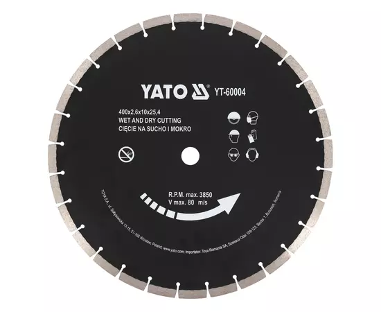 Диск алмазний сегментний по бетону YATO: ? = 400x 25,4 мм, t = 3,6 мм, до YT-84820, фото  | SNABZHENIE.com.ua