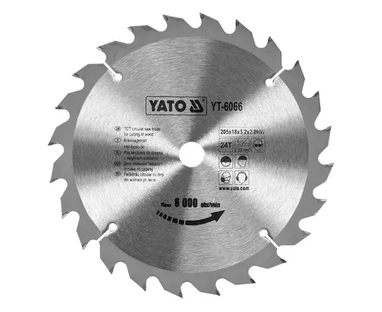 Диск пильный по дереву, пластику 205 х 18 х 3,2 x 2,0 мм, 24 зуба YATO (YT-6066), фото  | SNABZHENIE.com.ua