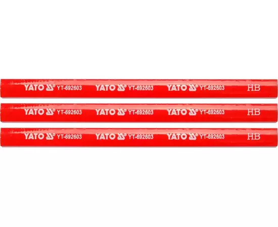 Олівці столярні з твердістю HB YATO: L= 175х 5х 2 мм. 3 шт, в деревяній червоній оболонці, фото  | SNABZHENIE.com.ua
