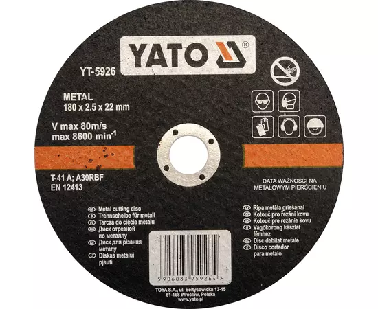 Диск отрезной по металлу 180 х 22 мм, 2,5 мм YATO (YT-5926), фото  | SNABZHENIE.com.ua