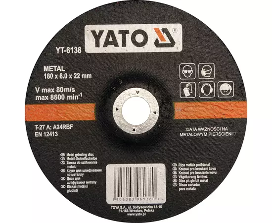 Диск шліфувальний зачистний по металу 180 х 6,0 мм YATO (YT-6138), фото  | SNABZHENIE.com.ua