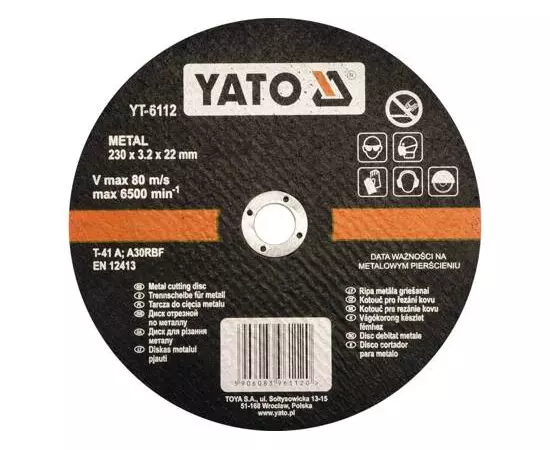 Диск отрезной по металлу 230 х 22 мм, 3.2 мм YATO (YT-6112), фото  | SNABZHENIE.com.ua
