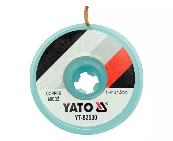 Стрічка плетена з міді для очищення від припою YATO, l= 1,5 м, W= 1,5 мм в котушці в корпусі, фото  | SNABZHENIE.com.ua