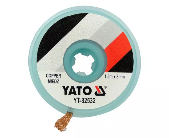 Стрічка плетена з міді для очищення від припою YATO, l= 1,5 м, W= 3 мм в котушці в корпусі, фото  | SNABZHENIE.com.ua