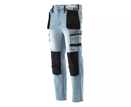 Штани робочі джинс стрейч YATO розмір L/XL 98-106 см, ріст- 180-188 см, голубі, 17 кише, 71% бав, 25, фото  | SNABZHENIE.com.ua