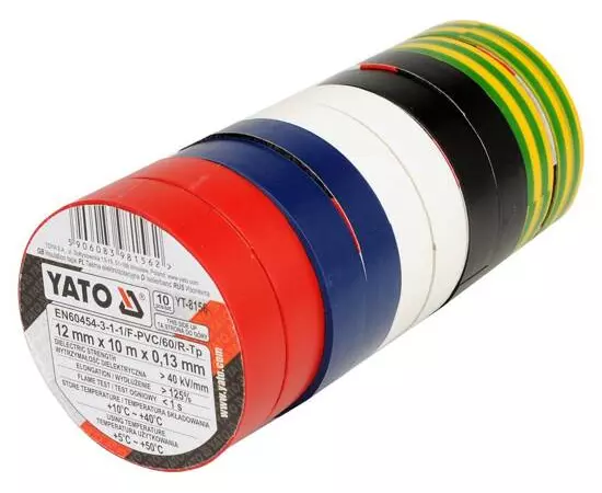 Ізоленти 12 мм х 10 м, 10 шт, 5 кольорів YATO (YT-8156), фото  | SNABZHENIE.com.ua