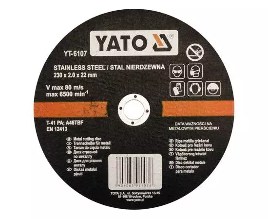 Диск отрезной по металлу 230 х 1,9 х 22 мм YATO (YT-6107), фото  | SNABZHENIE.com.ua