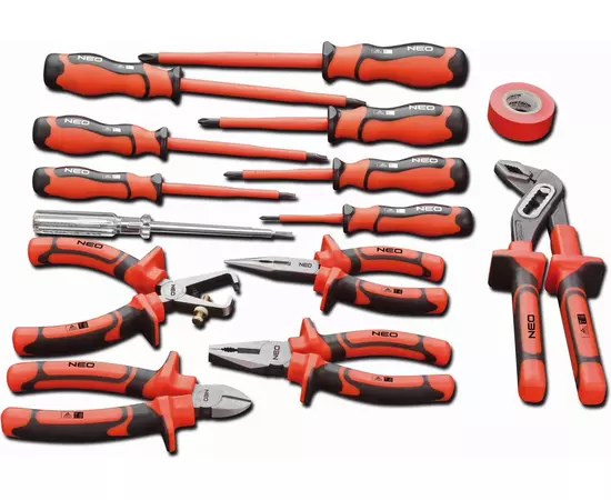 Набор диэлектрического шарнирно-губцевого инструмента с отвертками, 13 ед. NEO tools (01-300), фото  | SNABZHENIE.com.ua