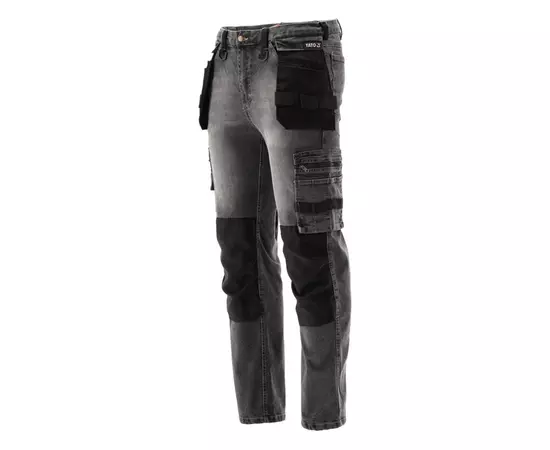 Штани робочі джинс стрейч YATO розмір L/ 90-98 см, ріст- 180-188 см, сірі, 17 кишень, 71% бав, 25, фото  | SNABZHENIE.com.ua