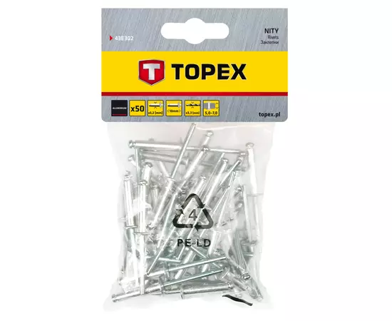 Заклепки алюминиевые 3,2 мм x 10 мм, 50 шт. TOPEX (43E302), фото  | SNABZHENIE.com.ua
