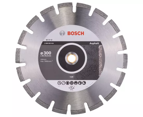 Алмазный отрезной круг 300 x 20/25,4 мм для резки асфальта Standard for Asphalt BOSCH (2608602624), фото  | SNABZHENIE.com.ua
