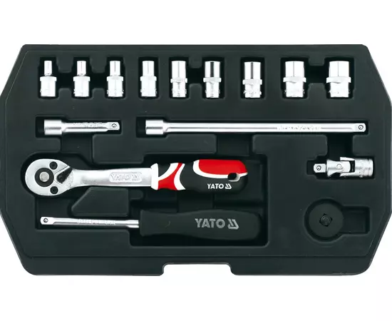 Набор инструментов, квадрат 1/4", M 4 - 13 мм, 15 предметов YATO (YT-1444), фото  | SNABZHENIE.com.ua