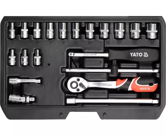 Набор инструментов, квадрат 1/4", М 3,5 - 14 мм, длина 25 мм, 20 предметов YATO (YT-14491), фото  | SNABZHENIE.com.ua