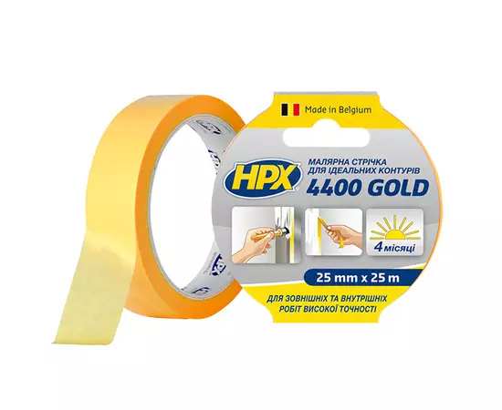 HPX 4400 “Золотая” - 25мм x 25м  - малярная лента (скотч) для наружного применения и четких контуров, фото  | SNABZHENIE.com.ua