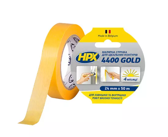 HPX 4400 “Золотая” - 24мм x 50м  - малярная лента (скотч) для наружного применения и четких контуров, фото  | SNABZHENIE.com.ua