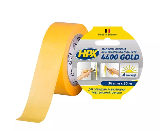 HPX 4400 "Золота" - 36мм x 50м - малярна стрічка (скотч) для зовнішнього застосування та чітких контурів, фото  | SNABZHENIE.com.ua
