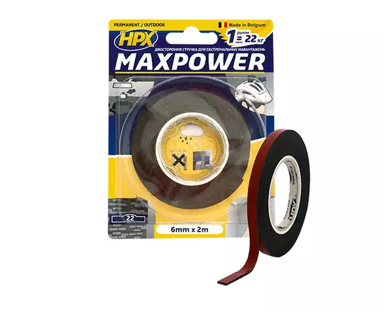MAXPOWER OUTDOOR - 6мм х 2м - черная двусторонняя лента HPX (скотч) для экстремальных нагрузок, фото  | SNABZHENIE.com.ua