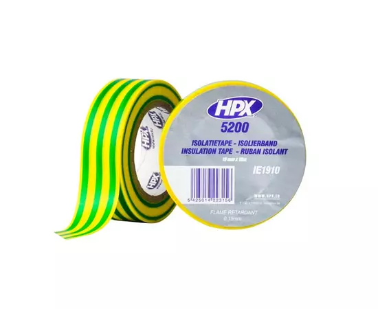 HPX 5200 - 19мм   x 10м, желто-зеленая - профессиональная изоляционная лента, фото  | SNABZHENIE.com.ua