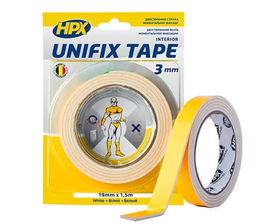 UNIFIX - 19 мм х 1,5м - товста - 3мм монтажна стрічка (скотч) HPX для моментальної фіксації, біла, фото  | SNABZHENIE.com.ua