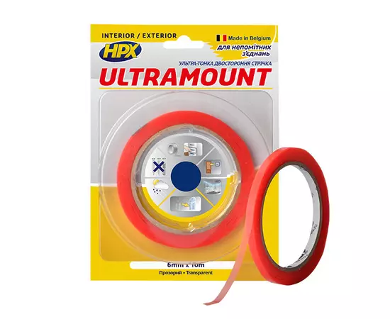 ULTRA MOUNT  - 6мм x 10м - ультра-тонкая прозрачная монтажная лента (скотч) для незаметных соединений, фото  | SNABZHENIE.com.ua