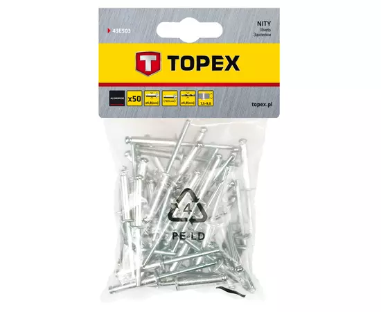 Заклепки алюмінієві 4.8 мм x 12,5 мм, 50 шт.*1 уп. Topex, фото  | SNABZHENIE.com.ua