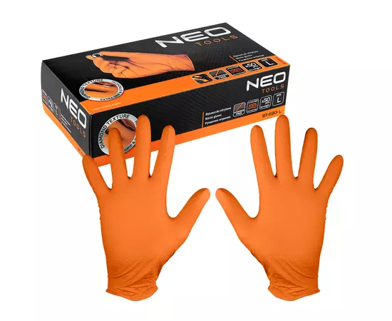 Рукавички нітрилові перфоровані, оранжеві, 50 штук, розмір L NEO, фото  | SNABZHENIE.com.ua