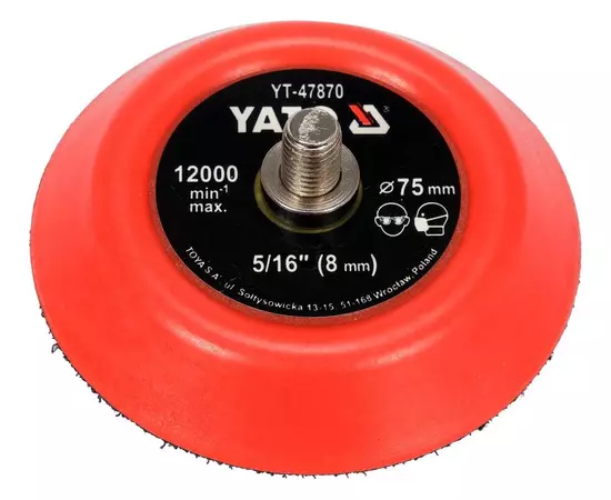 Диск кріпильний опорний з липучкою для полірування YATO Ø= 75 мм з гвинтов шпинделем Ø= 5/16" (8 мм), фото  | SNABZHENIE.com.ua