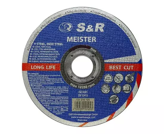 Набор кругов отрезных по металлу и нержавеющей стали S&R Meister A 60 S BF 125x1,0x22,2 15 шт, фото  | SNABZHENIE.com.ua