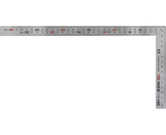 Кутник з нержавіючої сталі 90°, двосторонній з метричними шкалами, 300 х 150 мм YATO (YT-7083), фото  | SNABZHENIE.com.ua