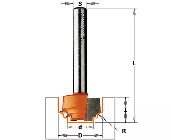 Фреза гравировальная радиусная с калевкой 12,7 x 12,7 x 50,8 мм, хвостовик 6 мм CMT (765.101.11), фото  | SNABZHENIE.com.ua