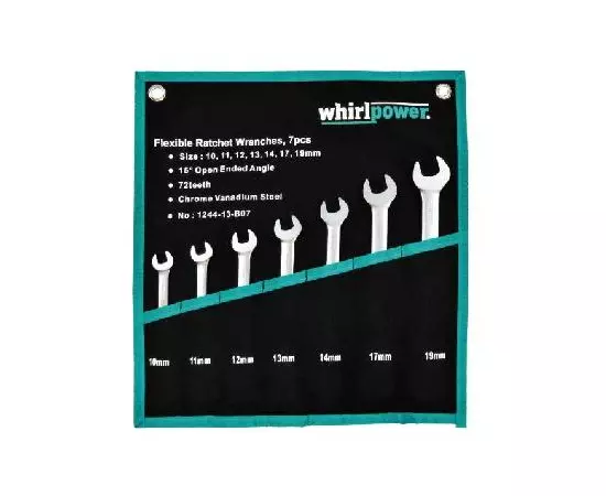 Whirlpower Набір ключів трещіточних 10-19мм 7од. з карданом чохол, фото  | SNABZHENIE.com.ua