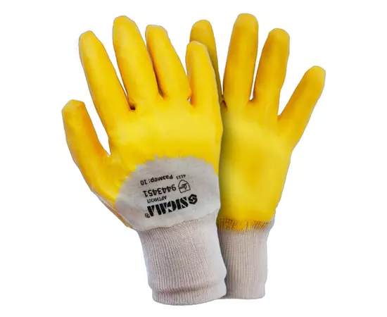 Перчатки трикотажные с нитриловым покрытием (желтые) 120 пар SIGMA (9443451), фото  | SNABZHENIE.com.ua