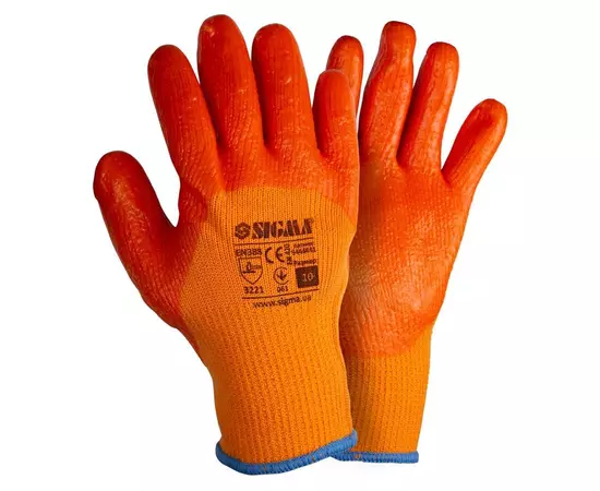 Перчатки трикотажные с частичным ПВХ покрытием утепленные р10 (оранж манжет) SIGMA (9444441), фото  | SNABZHENIE.com.ua