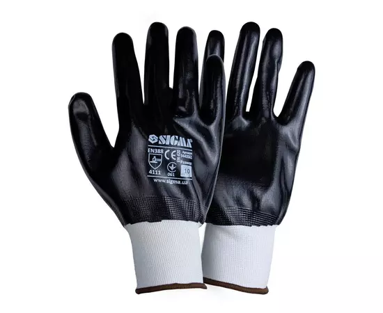 Перчатки трикотажные с полным нитриловым покрытием р10 (черные манжет) SIGMA (9443561), фото  | SNABZHENIE.com.ua