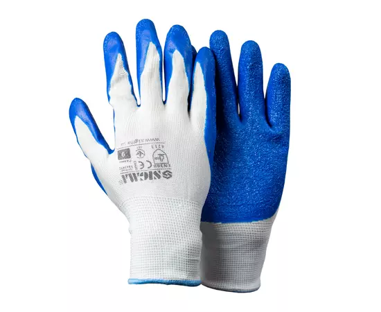 Перчатки трикотажные с частичным латексным покрытием кринкл р9 (синие манжет) SIGMA (9445491), фото  | SNABZHENIE.com.ua