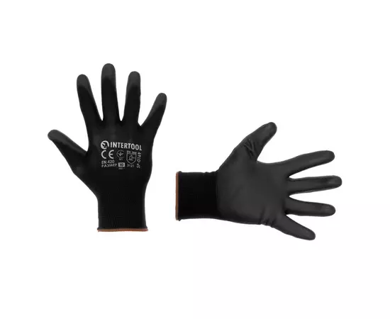 Перчатка трикотажная,синтетическая,черного цвета, с полиуретановым покрытием,8" INTERTOOL SP-0167, фото  | SNABZHENIE.com.ua