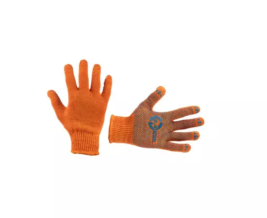 Перчатка х/б трикотаж с точечным покрытием PVC на ладони (оранжевая) INTERTOOL SP-0131, фото  | SNABZHENIE.com.ua
