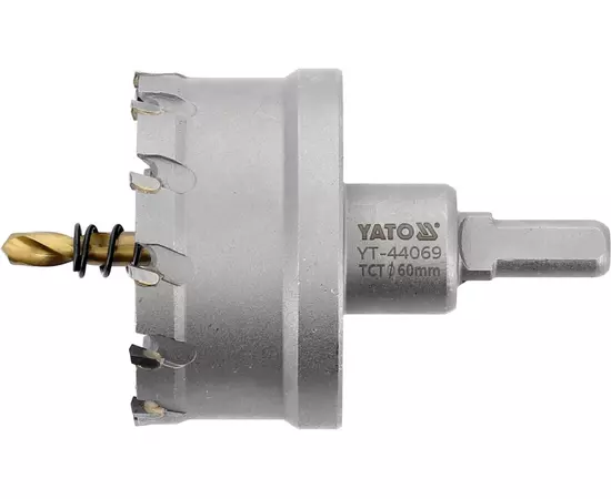 Свердло коронка по металу TCT YATO: Ø60 x 103 мм, товщ. до 25мм, з напрямним, 6-гран. хвост 3/8" [6], фото  | SNABZHENIE.com.ua