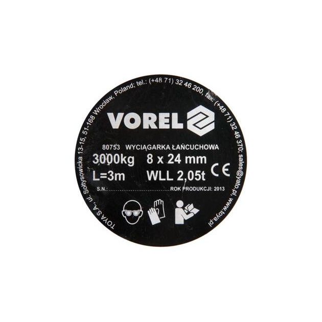 Лебедка цепная VOREL 3 т, длина 3 м, фото , изображение 3 | SNABZHENIE.com.ua