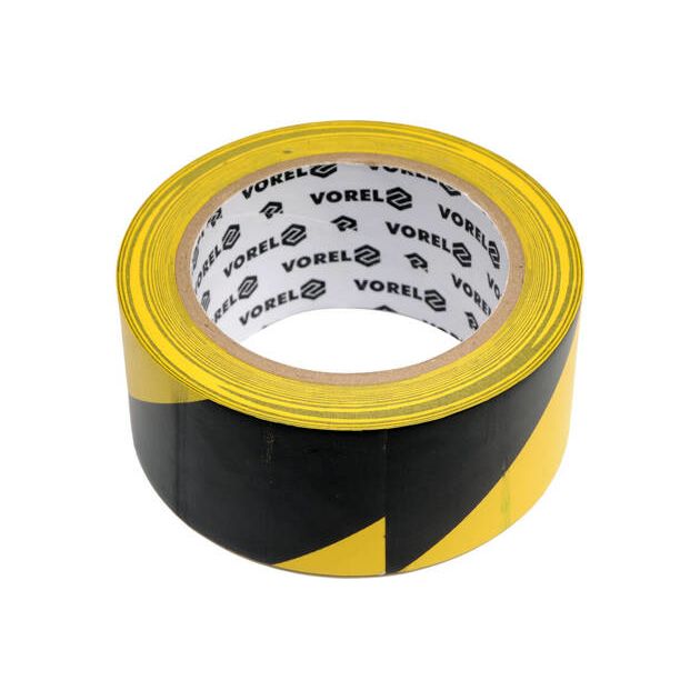 Стрічка сигнальна самоклеюча VOREL 48мм x 33 м. жовто-сіра, ПВХ [24], фото , зображення 2 | SNABZHENIE.com.ua