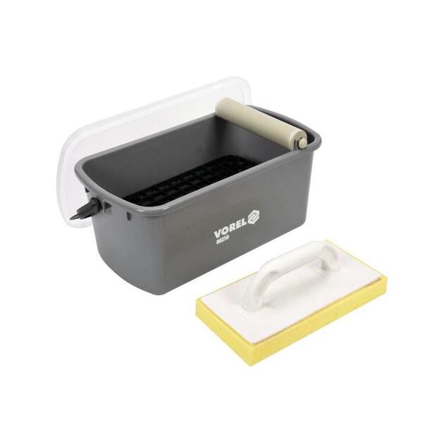 Ведро для плиточных работ VOREL с валиком и теркой из губки пластиковое: 10 л, 41.5х 22х 17.5 см, фото , изображение 2 | SNABZHENIE.com.ua
