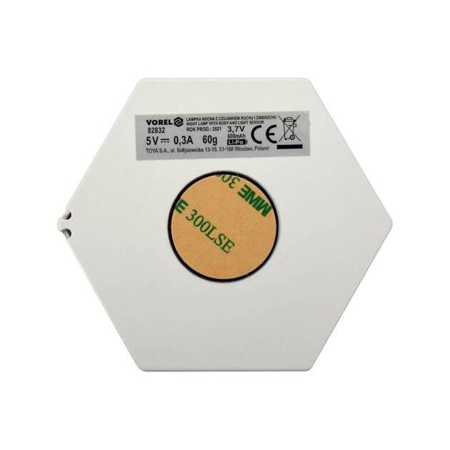 Ночная лампа с датчиком движения VOREL: аккумулятор Li-Pol 3,7 В, 1 Вт, 50 Lm, магнит., фото , изображение 3 | SNABZHENIE.com.ua