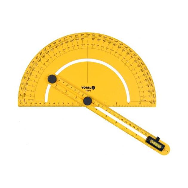 Транспортир VOREL зі шкалою 0-180º та рухомим рівнем l = 250 мм, з блокуючими гвинтами (VO-18473), фото , зображення 2 | SNABZHENIE.com.ua Транспортир VOREL зі шкалою 0-180º та рухомим рівнем l = 250 мм, з блокуючими гвинтами (VO-18473), фото , зображення 2 | SNABZHENIE.com.ua
