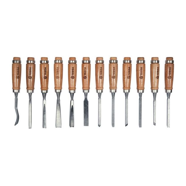 Стамески VOREL с деревянной ручкой, 200/100 мм, 12 шт., фото , изображение 2 | SNABZHENIE.com.ua