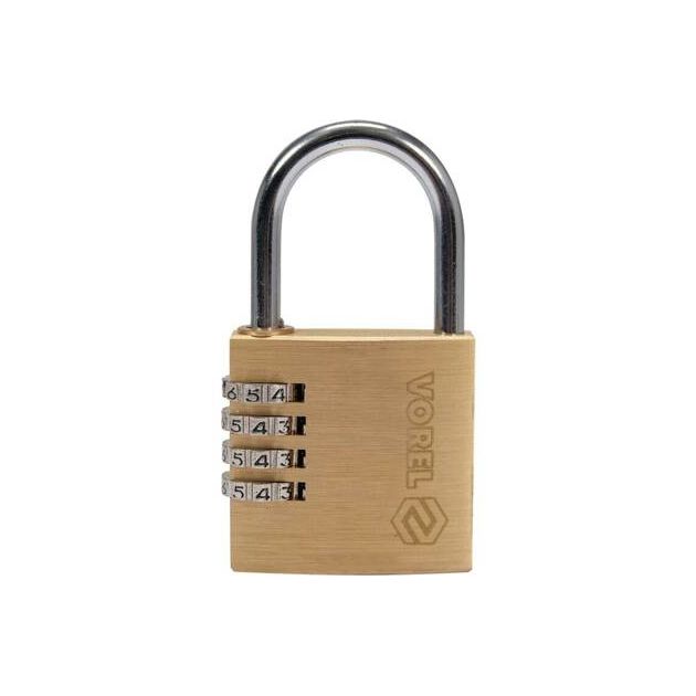 Замок навісний з кодовим замиканням VOREL: латунний корпус- 40х 11,8х39,5 мм, стал дуга- 30х25х 5 мм, фото , зображення 6 | SNABZHENIE.com.ua