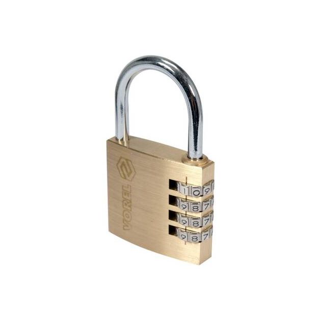 Замок навісний з кодовим замиканням VOREL: латунний корпус- 50х 13.9х46 мм, сталев дуга- 34х32х 6 мм, фото , зображення 3 | SNABZHENIE.com.ua