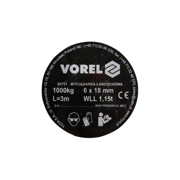 Лебедка цепная VOREL 1 т, длина 3 м, фото , изображение 3 | SNABZHENIE.com.ua