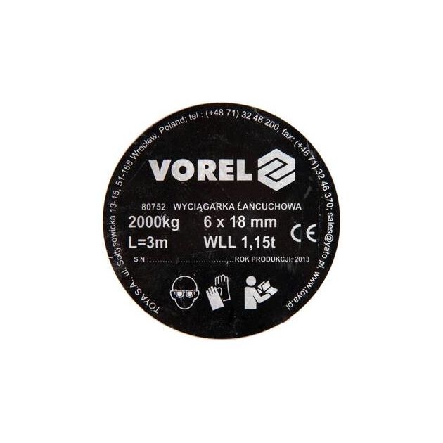 Лебедка цепная VOREL 2 т, длина 3 м, фото , изображение 3 | SNABZHENIE.com.ua