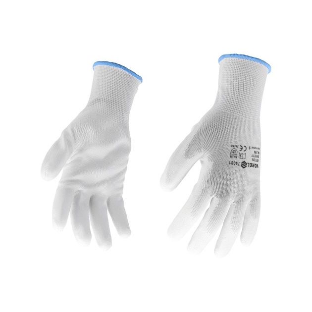 Рабочие перчатки VOREL: белые, полиэстер с полиуретановым покрытием, р. 10, фото , изображение 3 | SNABZHENIE.com.ua